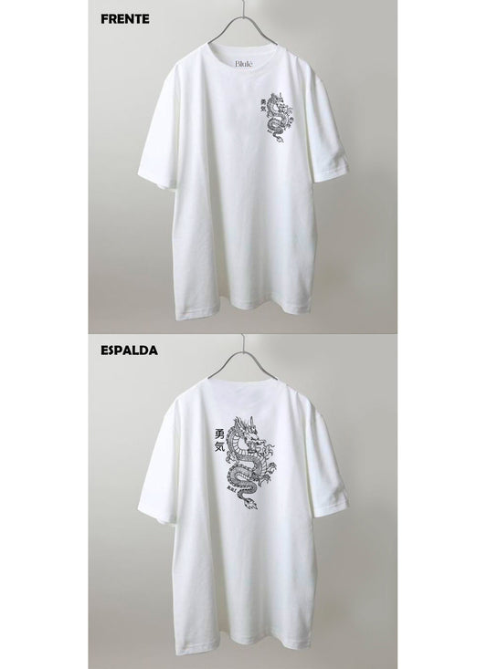 Imagen Camiseta Oversized Premium Unisex Dragon One Line Blanco