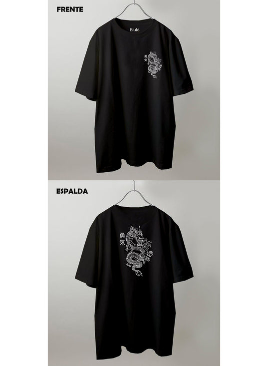 Imagen Camiseta Oversized Premium Unisex Dragon One Line Negro