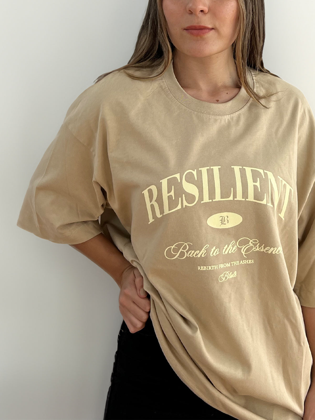 Camiseta Unisex Oversized Back to the essence Vainilla-Nude