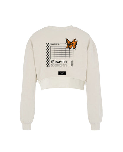 Beautiful disaster Cropped Crewneck Vainilla
