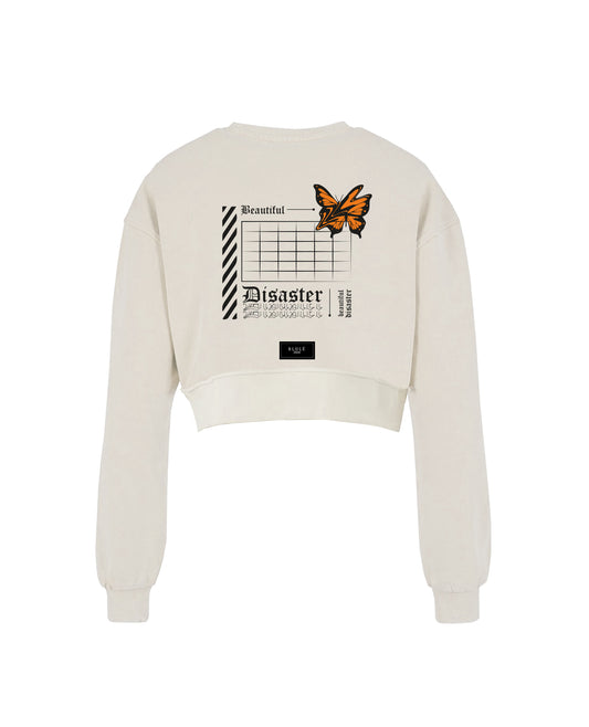 Beautiful disaster Cropped Crewneck Vainilla