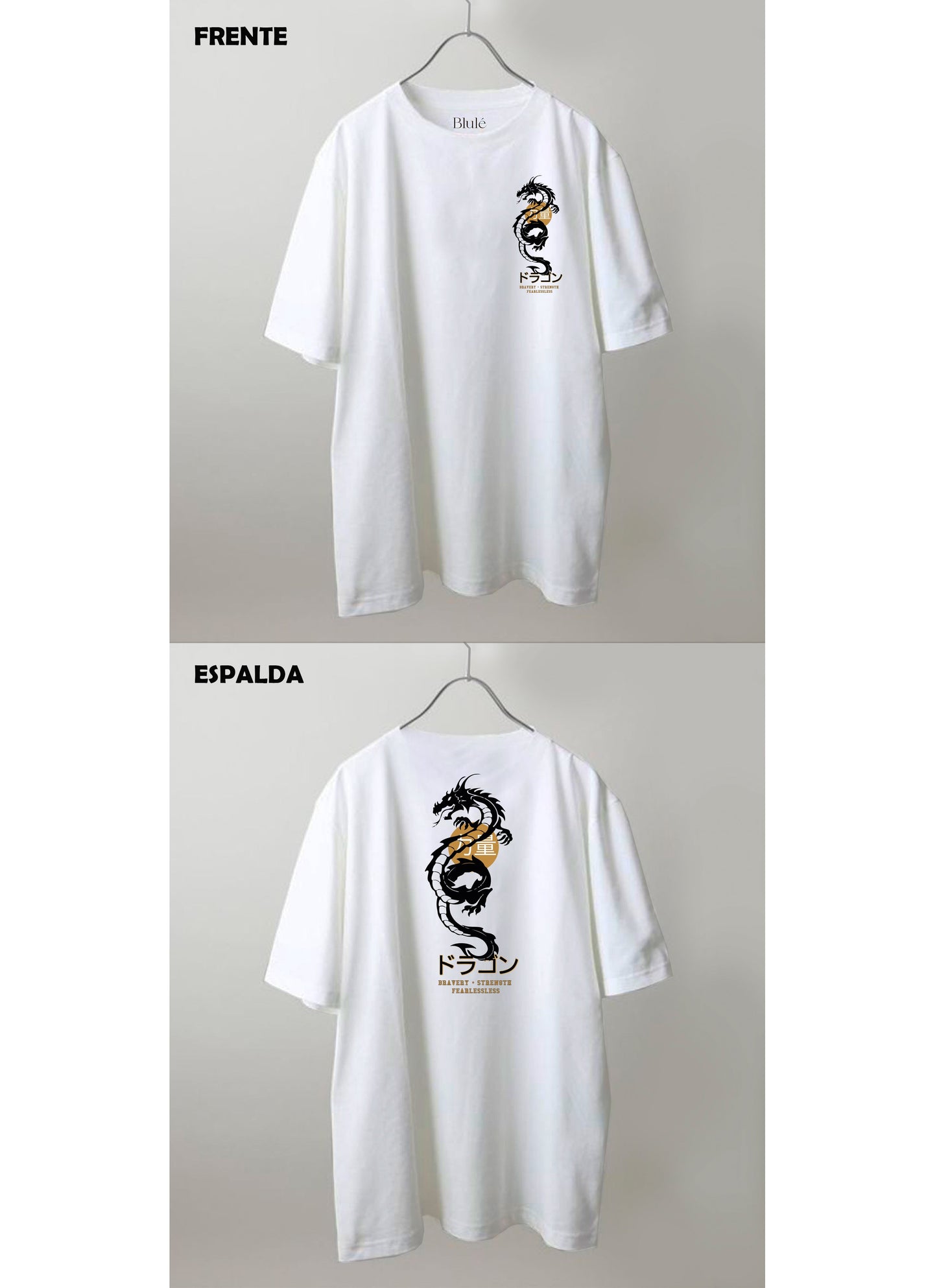 Imagen Camiseta Oversized Premium Unisex Dragon Bravery Blanco
