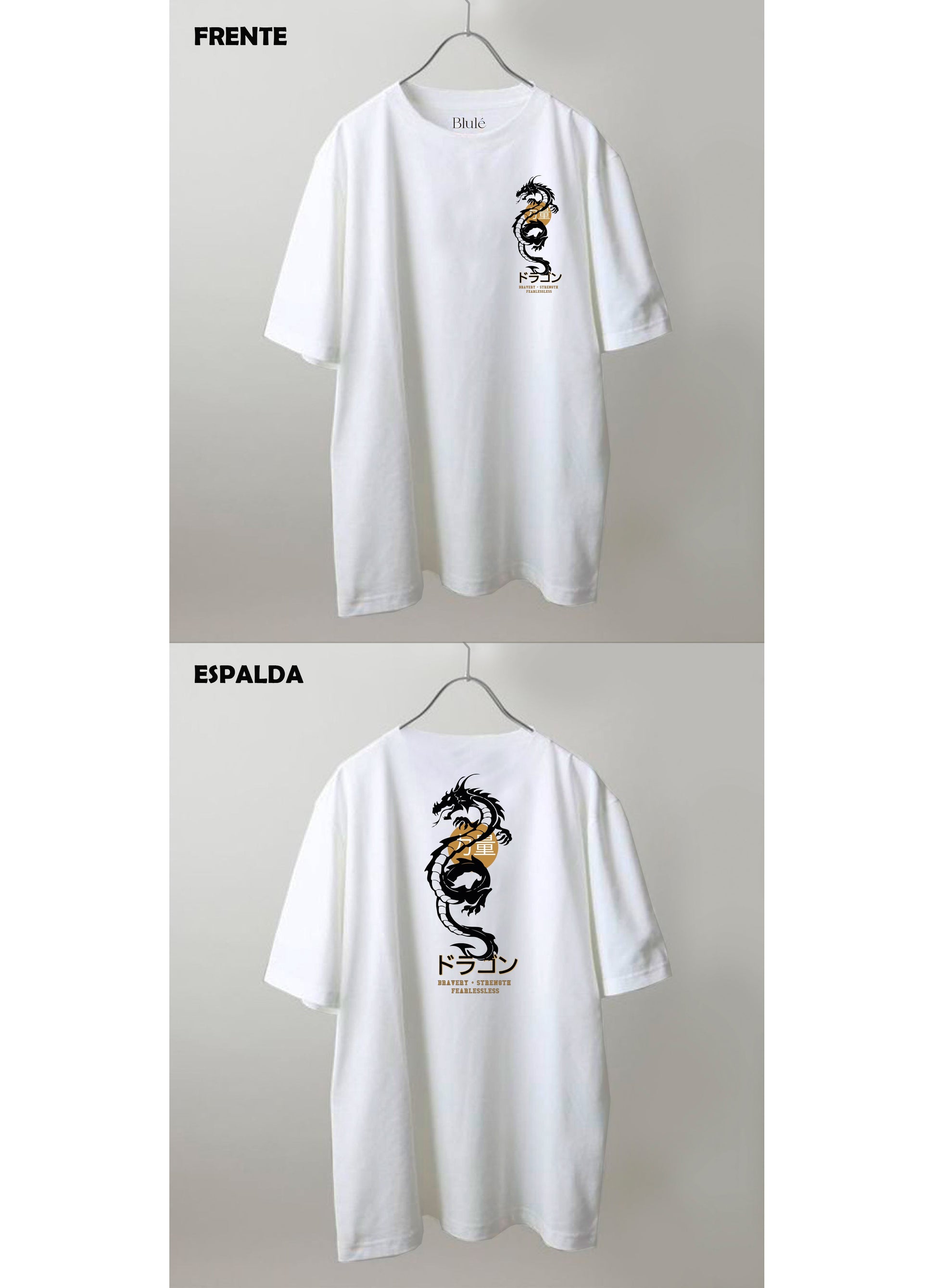 Imagen Camiseta Oversized Premium Unisex Dragon Bravery Blanco