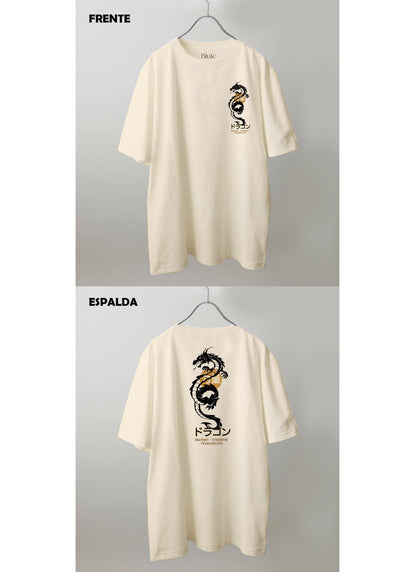 Imagen Camiseta Oversized Premium Unisex Dragon Bravery Vainilla