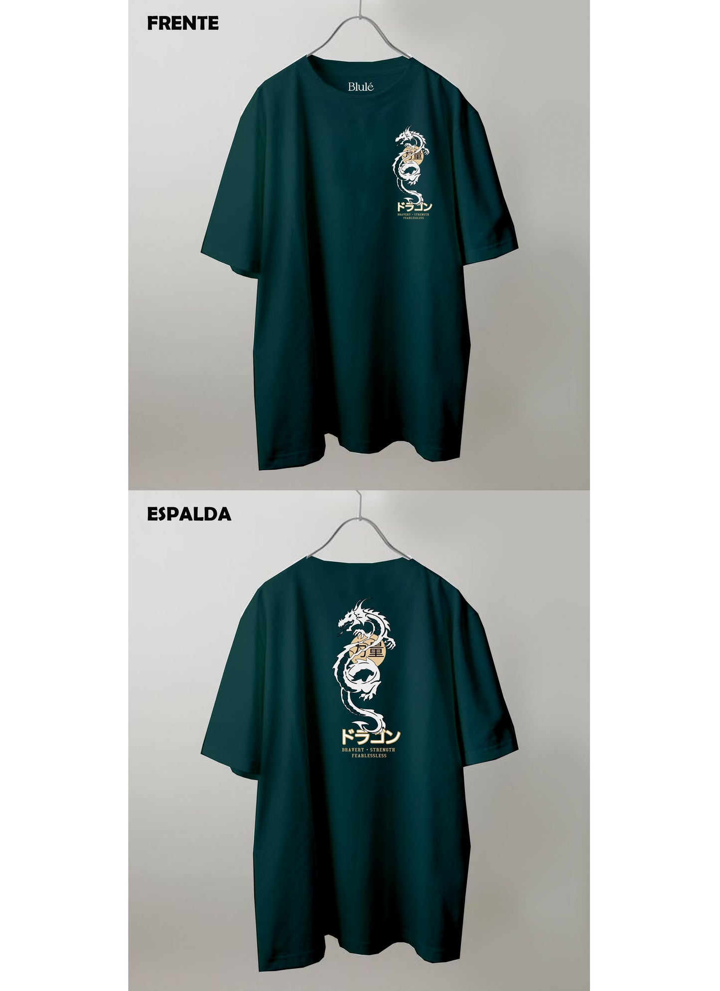 Imagen Camiseta Oversized Premium Unisex Dragon Bravery Verde Botella