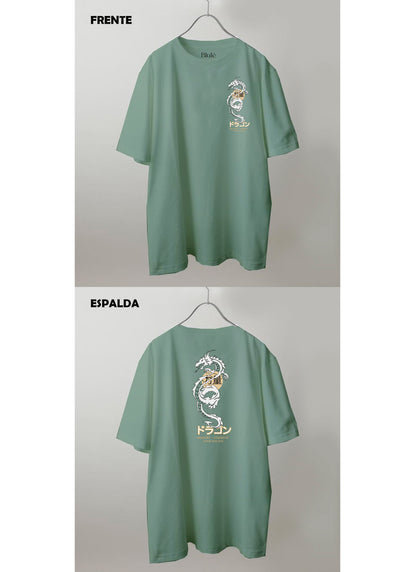 Imagen Camiseta Oversized Premium Unisex Dragon Bravery Verde Invierno