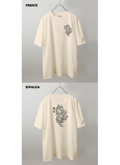 Imagen Camiseta Oversized Premium Unisex Dragon One Line Vainilla